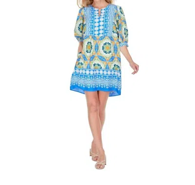Joy Joy Mums Border Dress In Multicolor In Blue