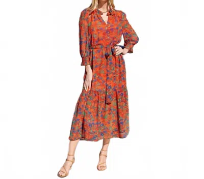 Joy Joy Odessa Split-neck Maxi Dress In Terracotta In Orange