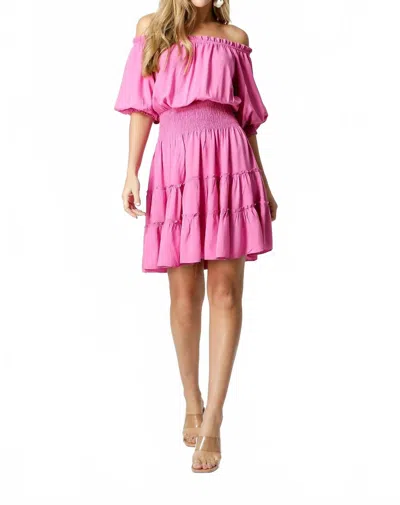 Joy Joy Off Shoulder Tier Dress In Fuchsia In Pink