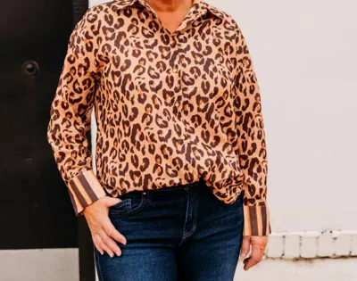 Joy Joy Over Size Blouse In Brown Leopard In Animal Print