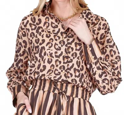 Joy Joy Over Size Blouse In Brown Leopard In Neutral