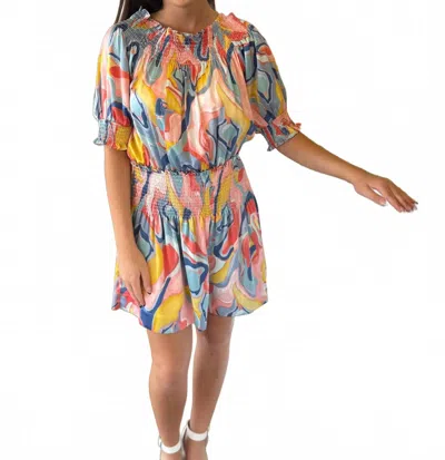 Joy Joy Painted Skies Smocked Mini Dress In Multi