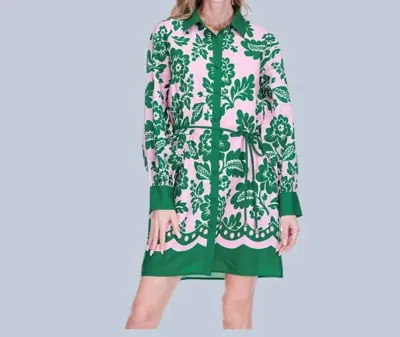 Joy Joy Palmetto Shirt Dress In Emerald / Pink In Multi