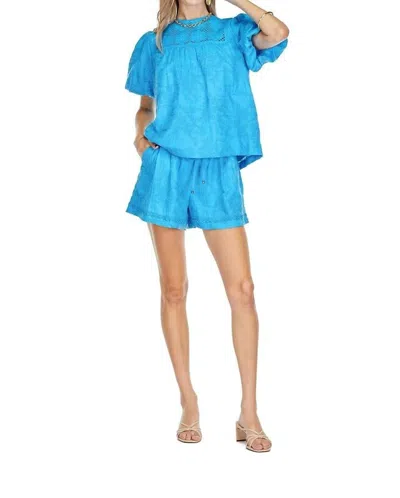 Joy Joy Patch Top In Turquoise In Blue