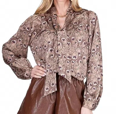 Joy Joy Peacock Print Blouse In Brown Peacock