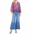 Joy Joy Peasant Bishop Sleeve Top In Blue Vines In Multi
