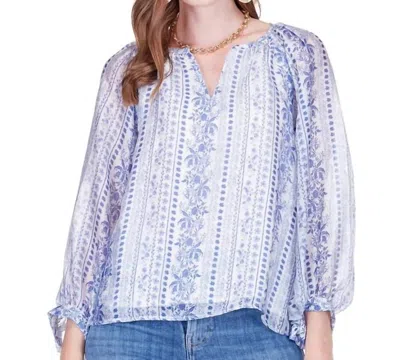Joy Joy Peasant Bishop Sleeve Top In Porcelain Garden In Multi