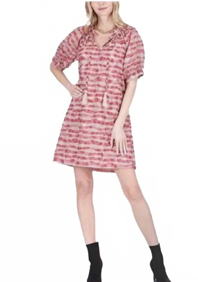Joy Joy Peasant Dress In Dotted Floral Lace In Pink