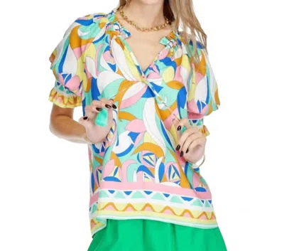 Joy Joy Peasant Tassel Tie Blouse In Neapolitan Border In Multi
