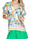 Joy Joy Peasant Top In Neopolitan Border In Multi