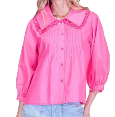 Joy Joy Pin Tuck Collar Blouse In Hot Pink
