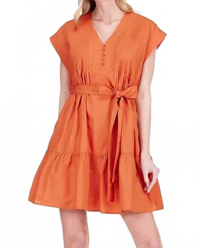 Joy Joy Pin Tuck Edged Dress In Burnt Orange