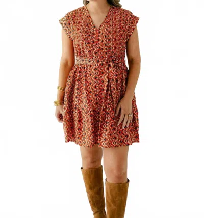 Joy Joy Pintuck Edged Dress In Spiced Mosaic In Red