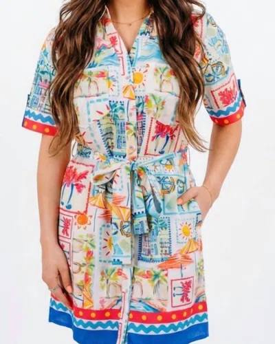 Joy Joy Placket Shirt Dress In Sunny Vacay In Multi