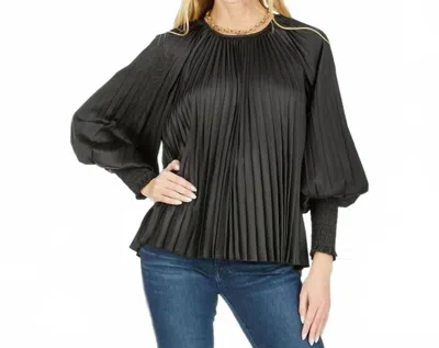Joy Joy Pleated Bishop Sleeve Top In Black