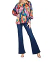 Joy Joy Pleated Bishop Sleeve Top In Blooming Art In Multi