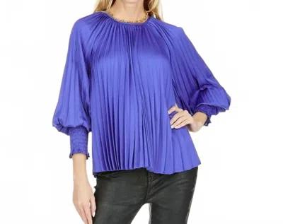 Joy Joy Pleated Bishop Sleeve Top In Royal In Blue