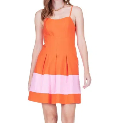 Joy Joy Pleated Block Sundress In Orange In Multi