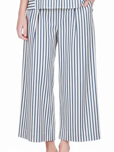 Joy Joy Pleated Culottes Pants In Blue Stripe In White