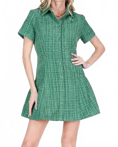Joy Joy Pleated Hem Button Dress In Green