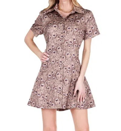 Joy Joy Pleated Hem Buttons Mini Mini Dress In Brown Peacock In Multi