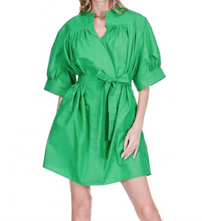 Joy Joy Pleated Over Mini Dress In Green