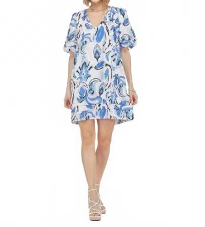 Joy Joy Pleated Puff Sleeve Dress In Sumpy Summer Paisley In White