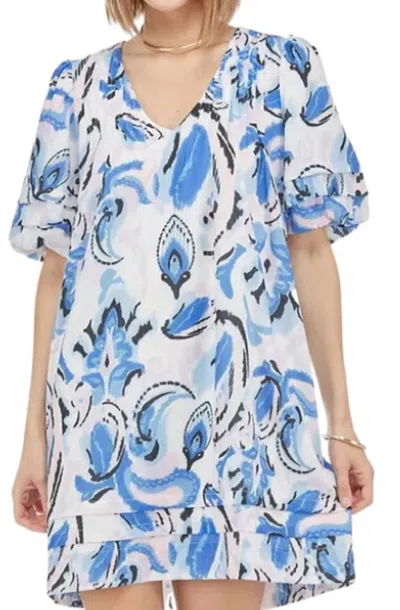 Joy Joy Pleated Puff Sleeve Mini Dress In Summer Paisley In Multi