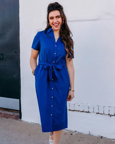 Joy Joy Pocket Midi Shirtdress In Navy In Blue
