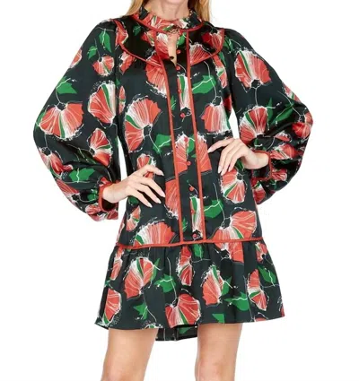 Joy Joy Poppy Moons Dress In Red/ Green In Black