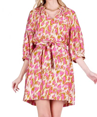 Joy Joy Puff Sleeve Collar Dress In Magenta In Pink