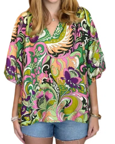 Joy Joy Puff Sleeve Peasant Top In Jungle Paisley In Multi