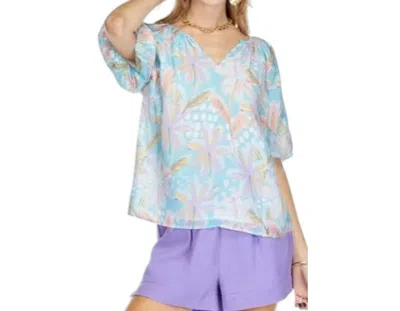 Joy Joy Puff Sleeve Peasant Top In Pastel Flannel In Multi