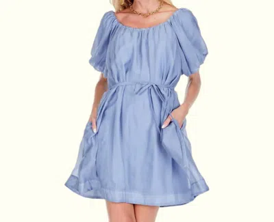 Joy Joy Puff Sleeve Swing Dress In Indigo