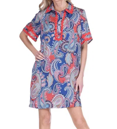 Joy Joy Ric Rac Trim Mini Dress In Americana Paisley In Blue