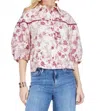 Joy Joy Round Yoke Blouse In Maroon Rose In Multi