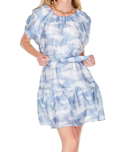 Joy Joy Ruched Round Neck Mini Dres In Clouds In Blue