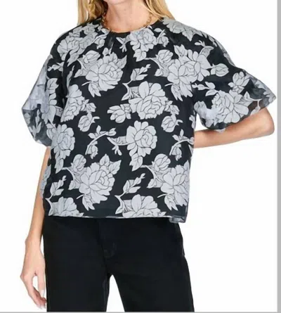 Joy Joy Ruched Shoulder Top In Floral Organza In Multi
