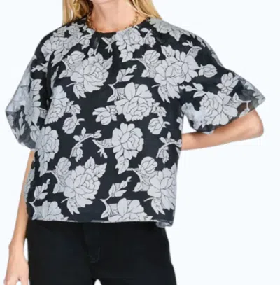 Joy Joy Ruched Shoulder Top In Floral Organza In Multi