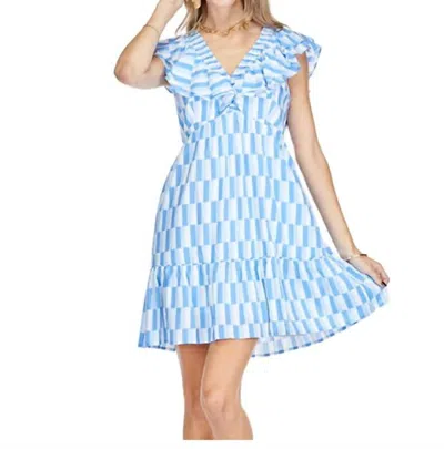 Joy Joy Ruched V-neck Ruffles Dress In Blue Medley In Multi