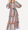 Joy Joy Ruff Trim Column Maxi Dress In Geo Stripe In Multi