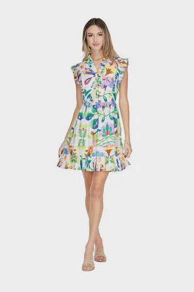 Joy Joy Ruffle Neck Dress In Island Art In Multi