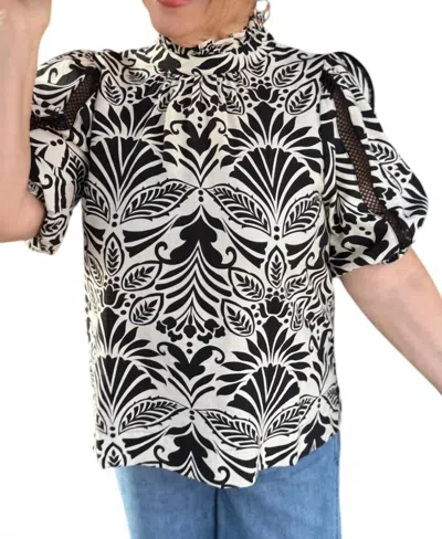 Joy Joy Ruffle Neck Top In Black