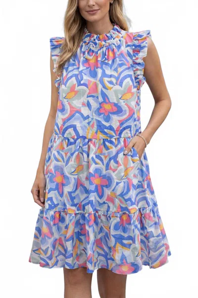 Joy Joy Ruffle Sleeve Dress In Blossom Breeze In Blue