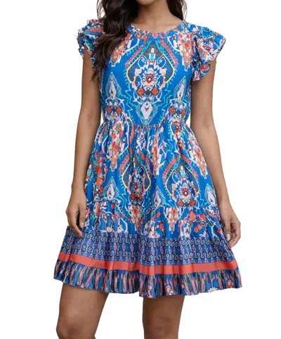 Joy Joy Ruffle Sleeve Dress In Tribal Border In Multi