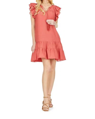 Joy Joy Ruffled Hem Dress In Brick In Red