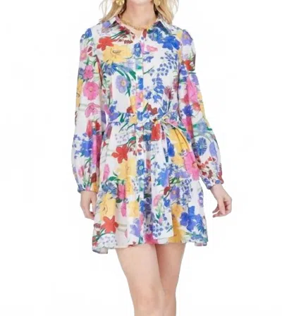 Joy Joy Ruffled Hem Shirt Dress In Garden In Multi