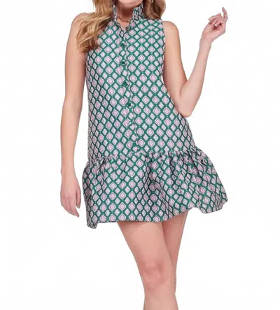 Joy Joy Ruffled Jacquared Dress In Pink Trellis In Multi