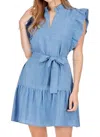 Joy Joy Ruffles Layered Dress In Denim In Multi