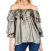 Joy Joy Ruffles Shoulder Top In Metal In Multi